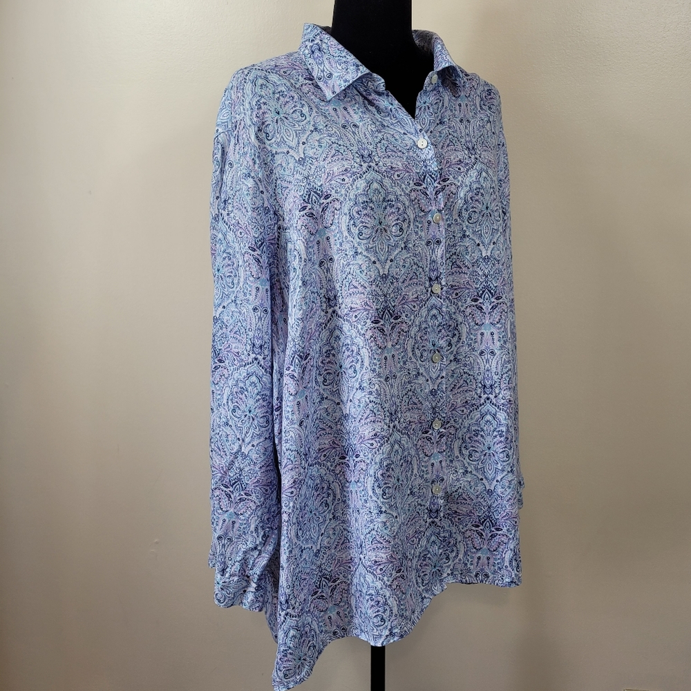 J. Jill Blue and Purple Paisley Linen Shirt